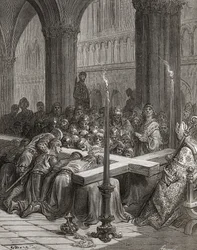 Descoberta da cruz verdadeira, ilustração de "Bibliotheque des Croisades" por JF. Michaud, 1877